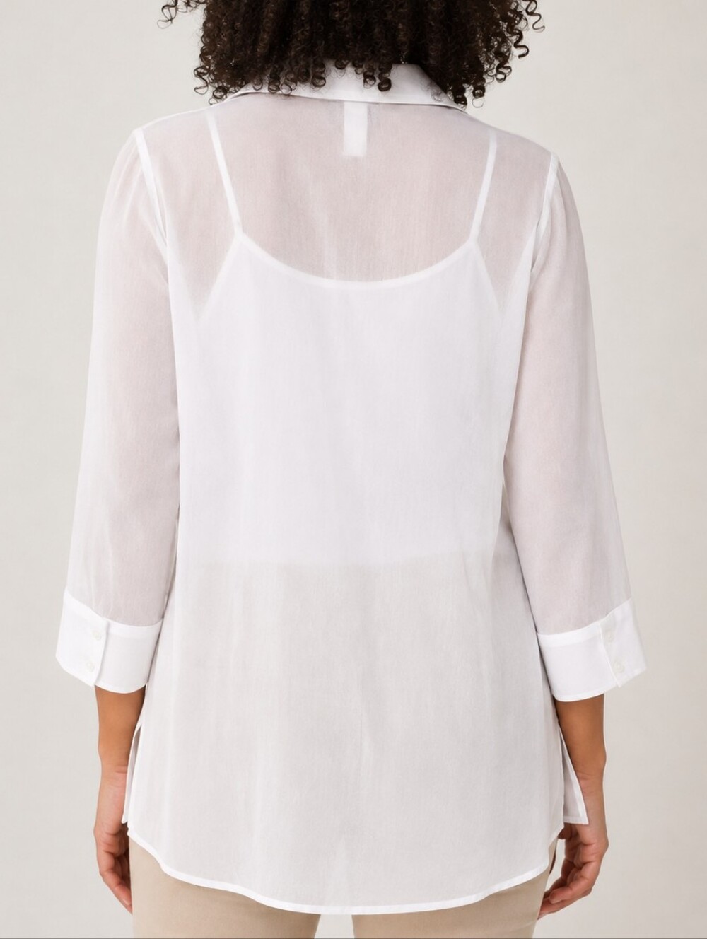 Gitane White Sheer Women's Button Up Blouse Tunic Top Size L Made in Canada - Picture 2 of 16